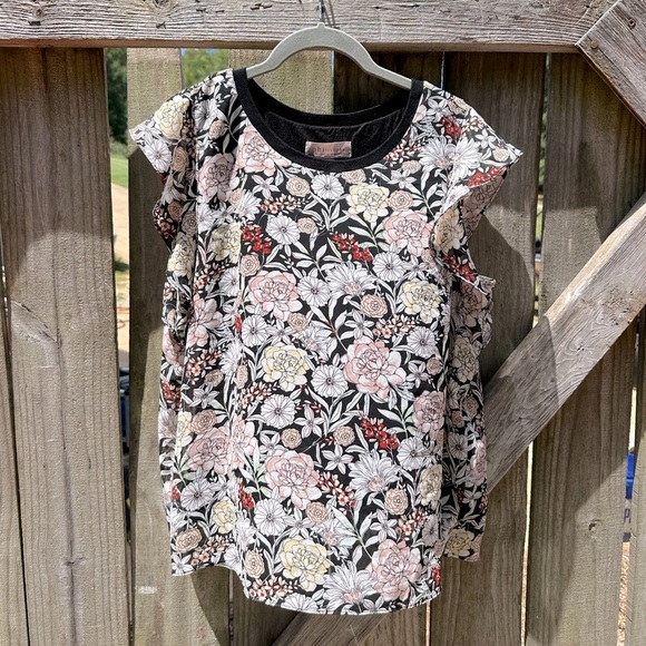 Philosophy Floral Flutter Sleeve Business Casual Loose Fit Stretchy Blouse - Picture 1 of 7